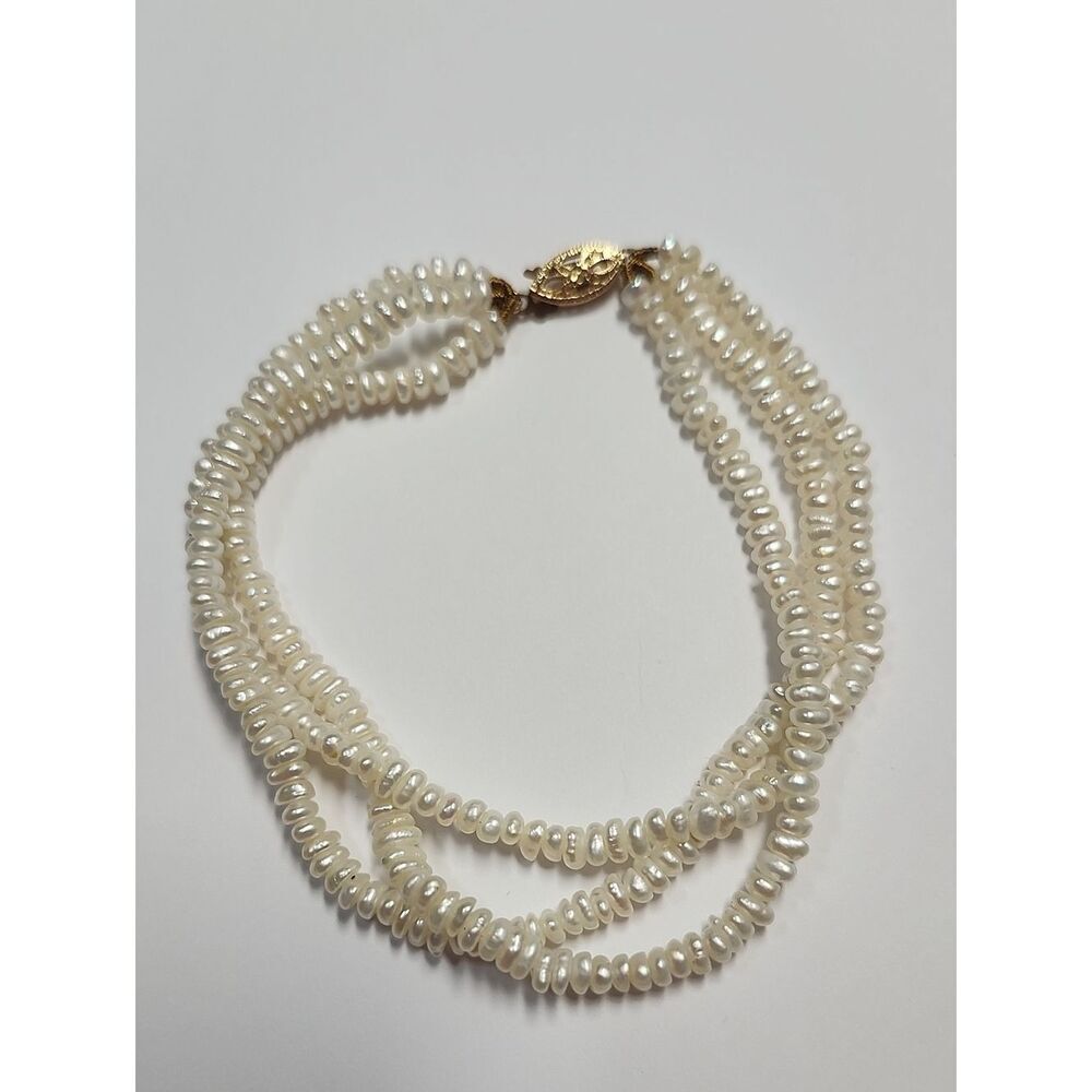 14K Three-Strand Pearl Bracelet in White